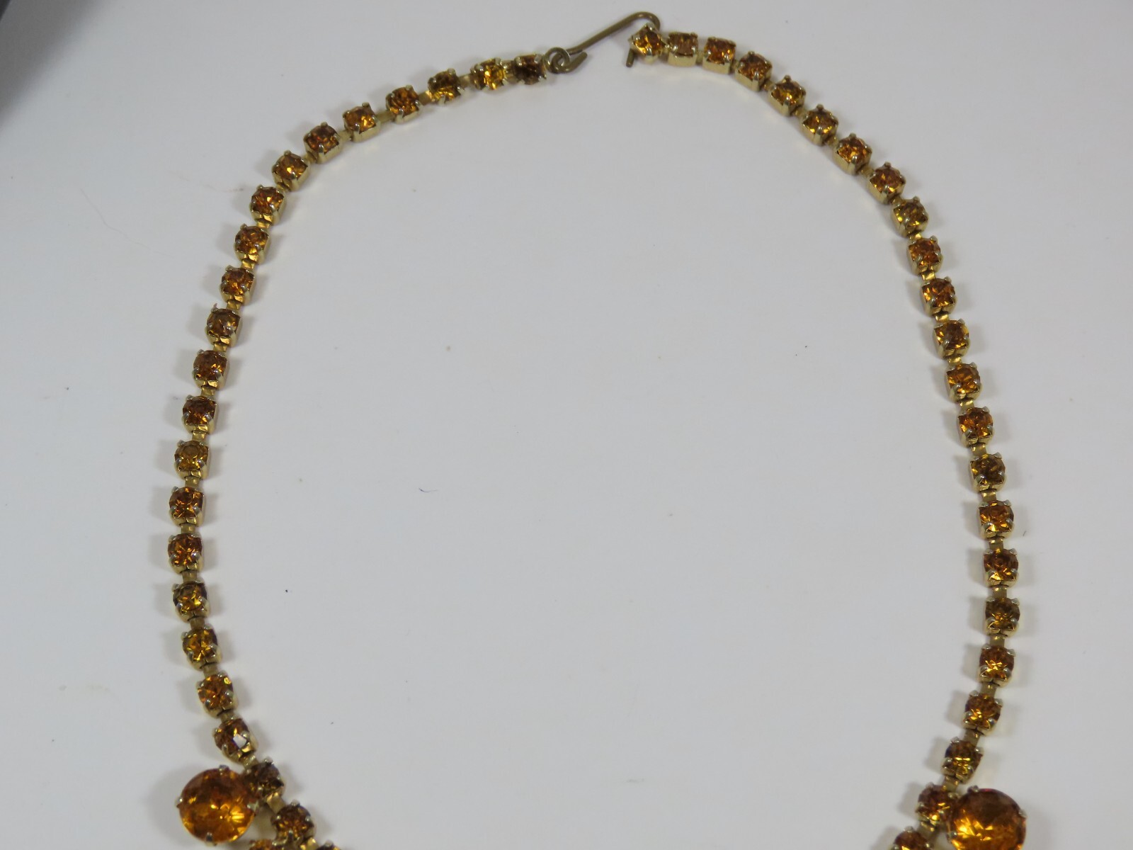 Rhinestone Necklace Golden Amber Brown Topaz AB Crystal VTG Exquisite D1652