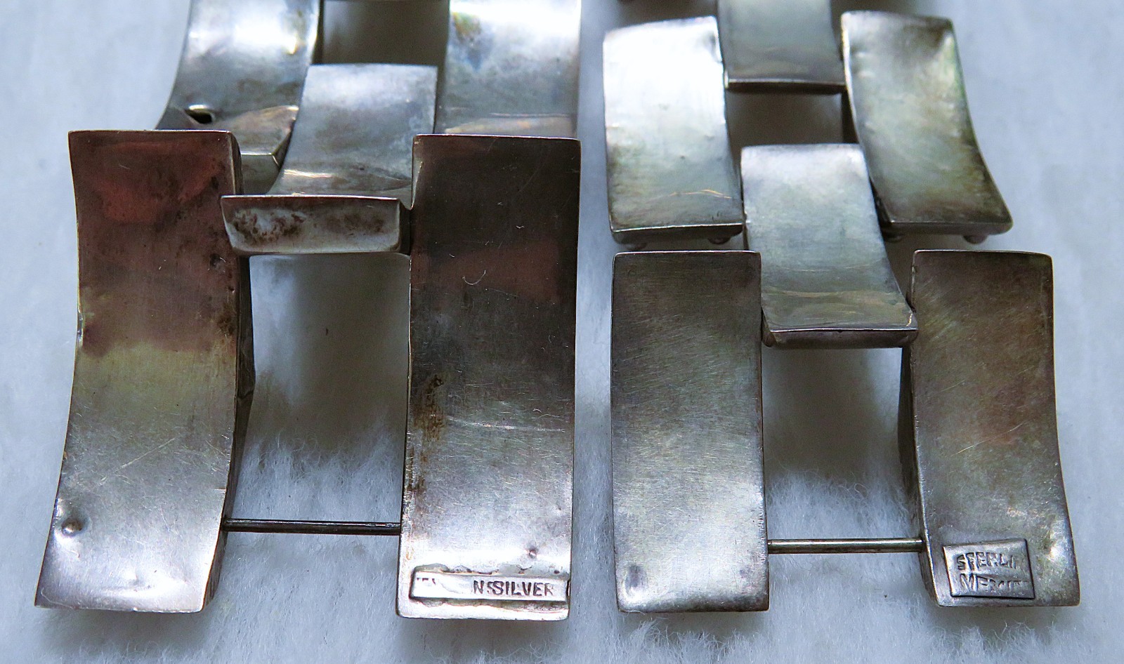 2 Taxco, sterling silver panel Bracelets