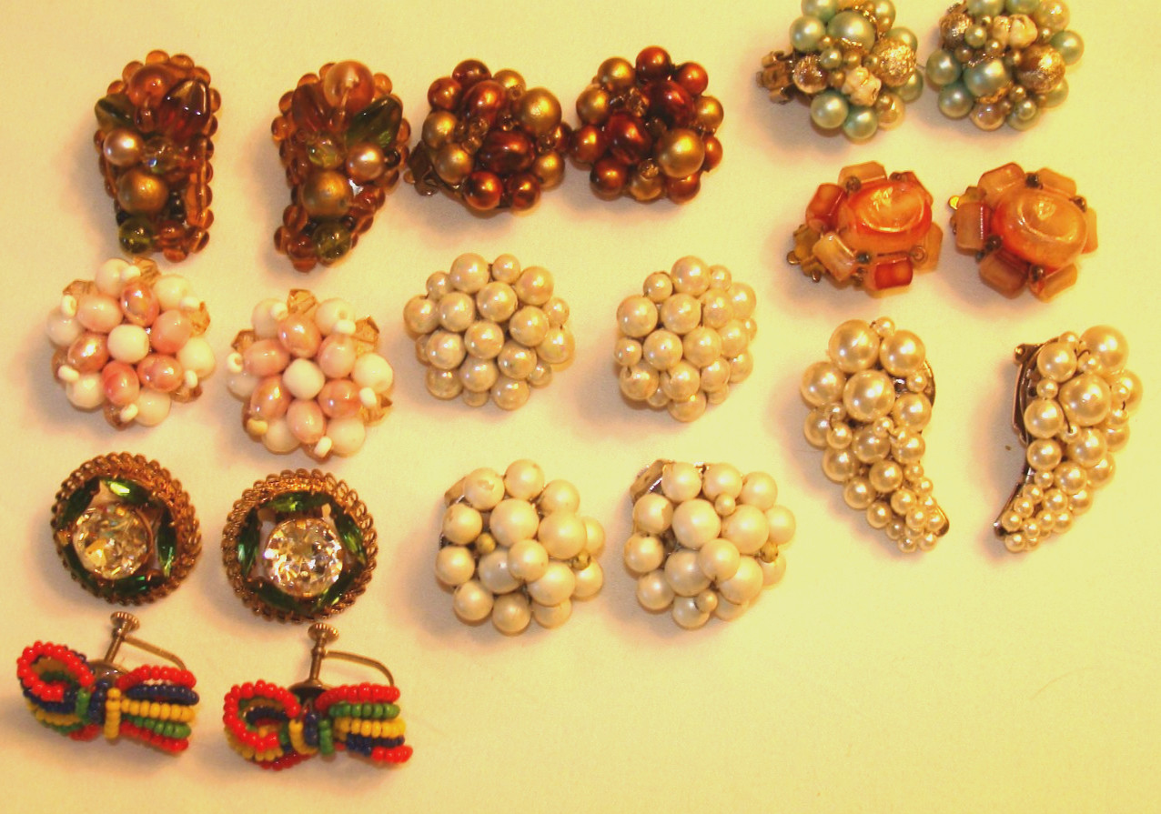 10 Pairs Vintage Earrings Austria W. Germany Czech Japan Hong Kong