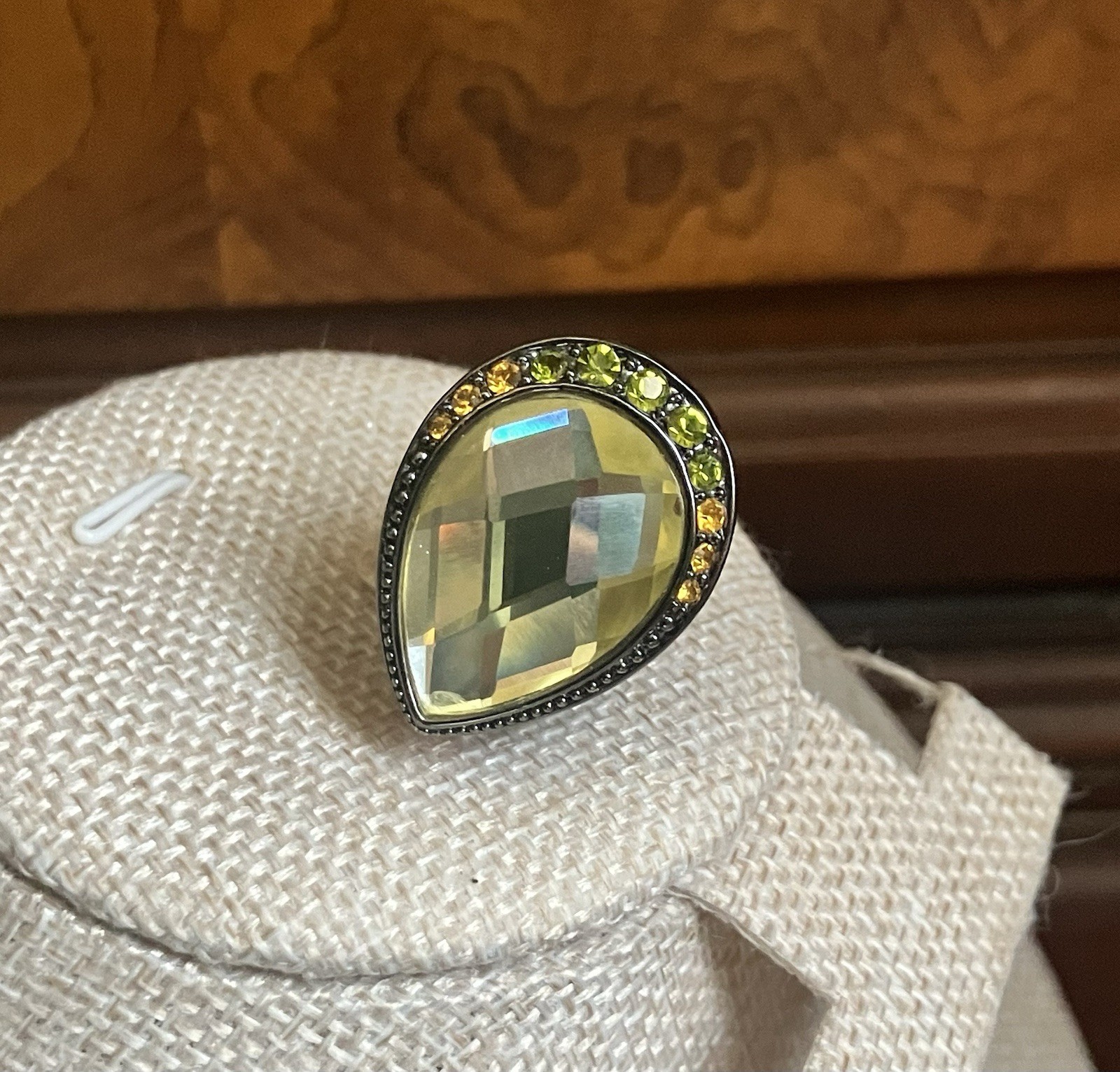 HSN Designer Signed M & CN Multi Gemstone Yellow Teardrop Faceted Cocktail Ring