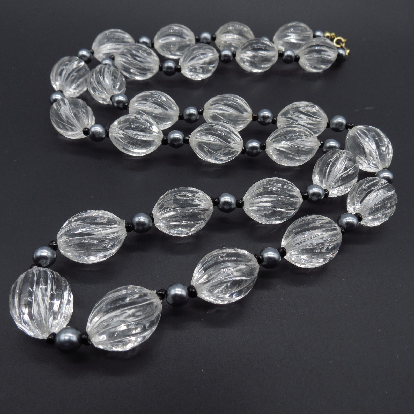 Vintage Clear Beaded Necklace Lightweight Retro 30″