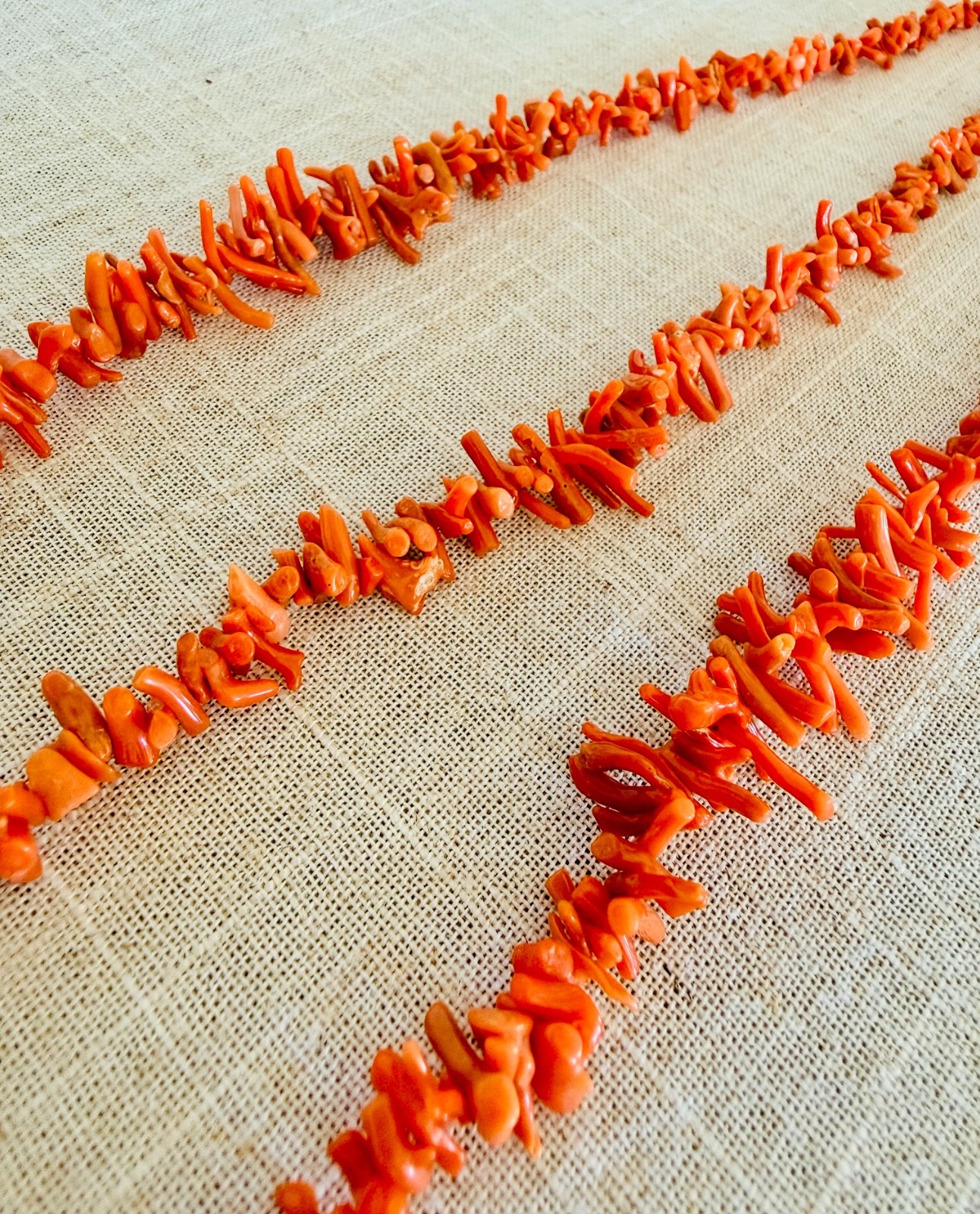 Vintage Natural Branch Coral Multi-Strand Necklace | Salmon Orange | Fringe
