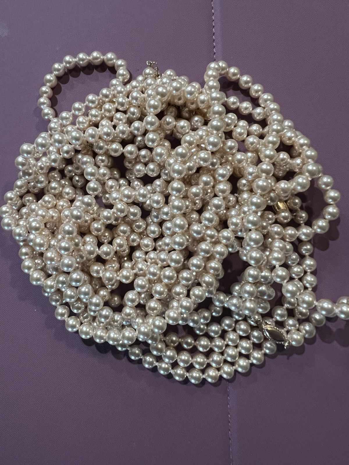 VINTAGE MAJORCA PEARL NECKLACE 14K G.F. CLASP 20 IN. 5MM PEARLS FROM SPAIN NOS.
