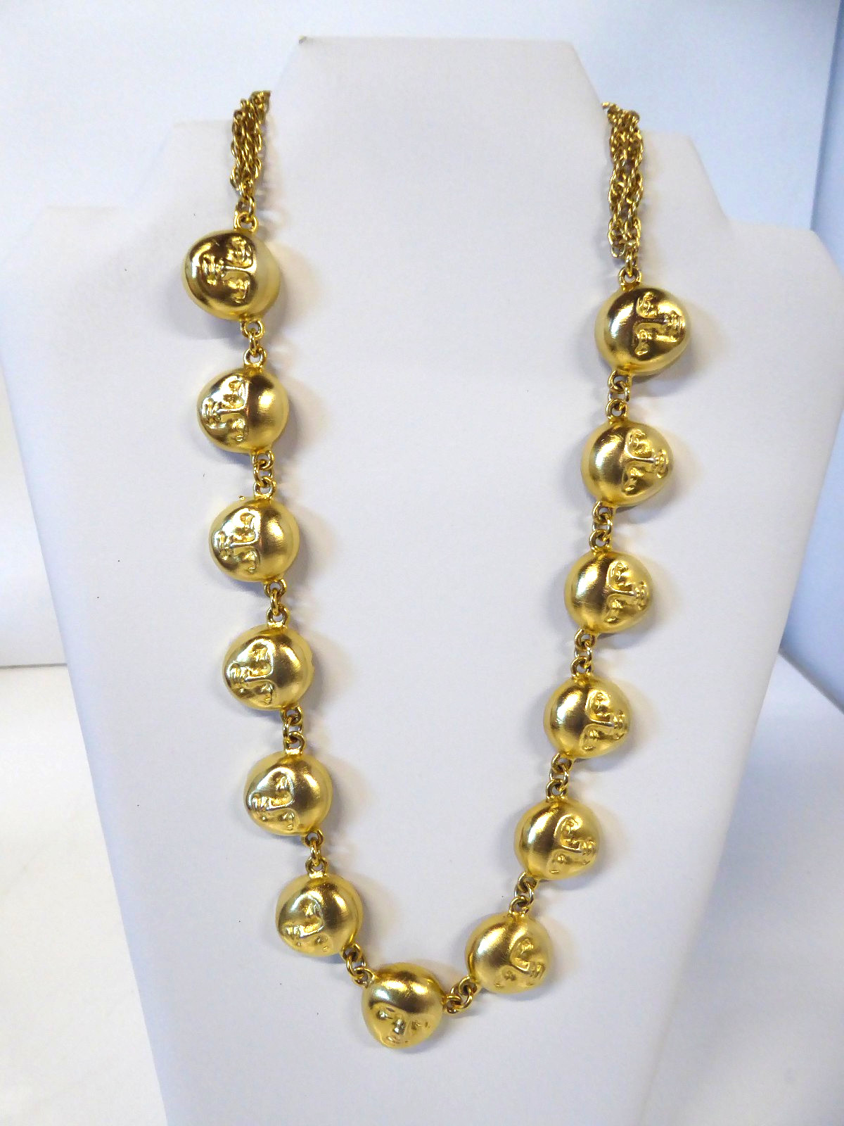 Vintage Unknown Designer Moon Face Gold Tone Necklace
