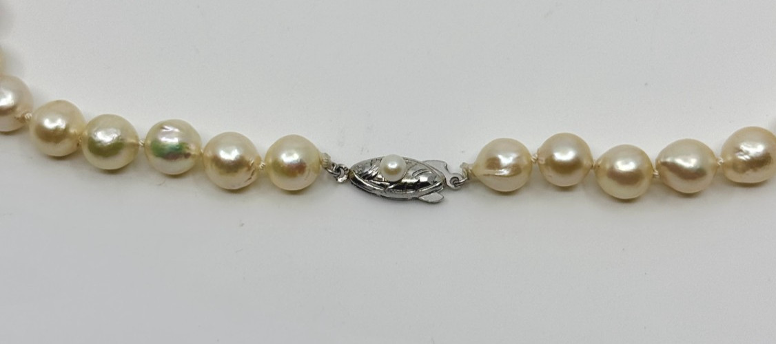 8mm Large Baroque Sterling Saltwater Akoya Cultured Pearl Necklace Vtg 16.5″