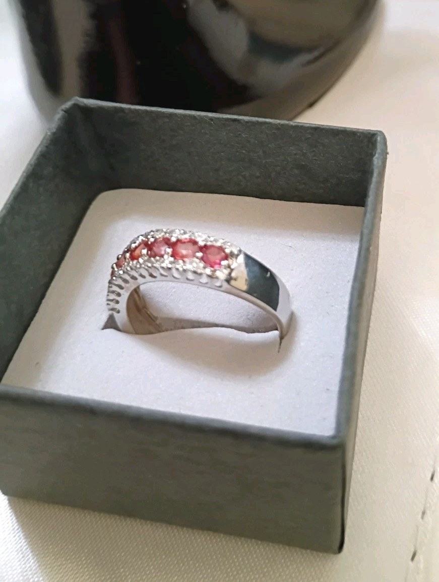Vintage Silver 925 Pink Orange Sapphire Wave Band Ring 6.5