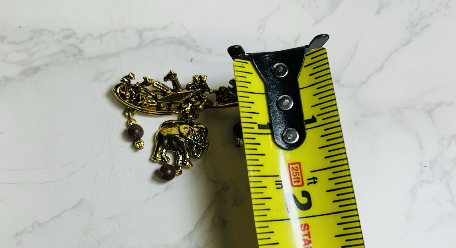Vintage Dangle Noah’s Ark Bead Gold Tone Brooch Pin Signed EH Biblical