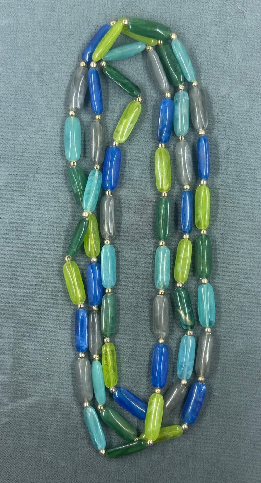 Vintage Glass Flapper Necklace Blue Green Bead Approximately 50 inch