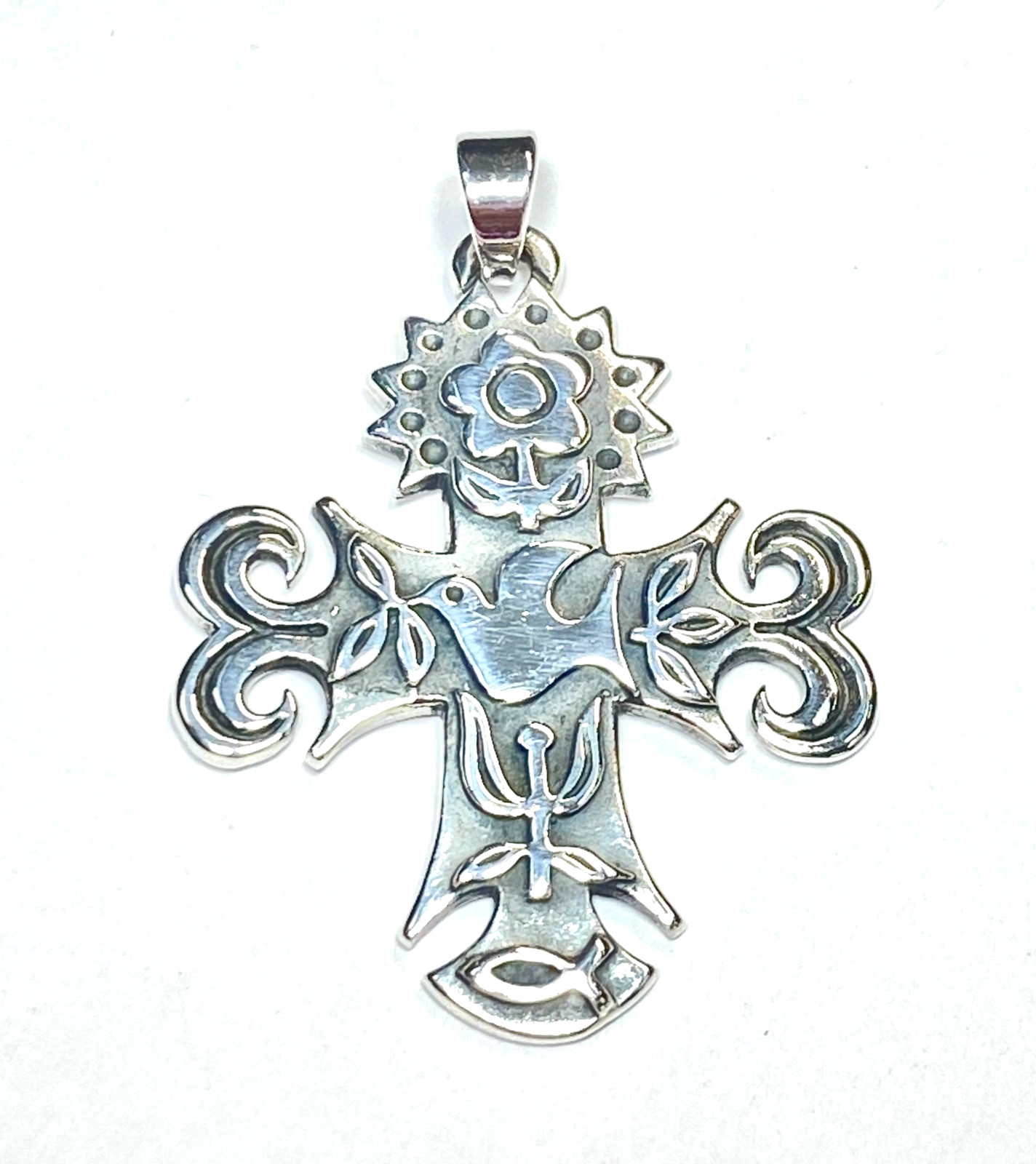 Vintage Unisex Sterling Silver James Avery La Primavera Cross With Dove 1.06″