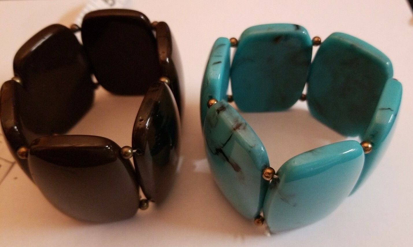 LOT of 2 Acrylic Resin Plastic Chunky Stretch Bead Bracelet Southwestern Boho