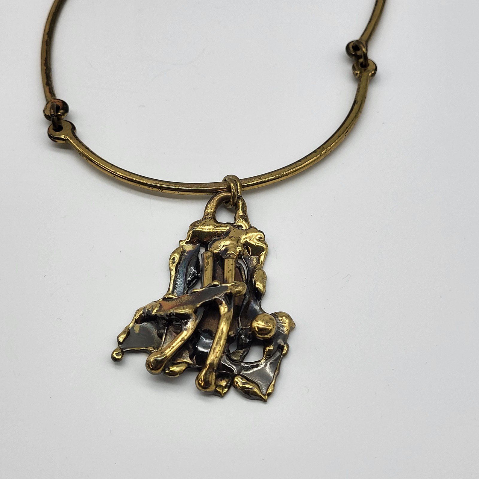Stunning Brutalist Mixed Metals Artisan Necklace Pendant Estate Jewelry