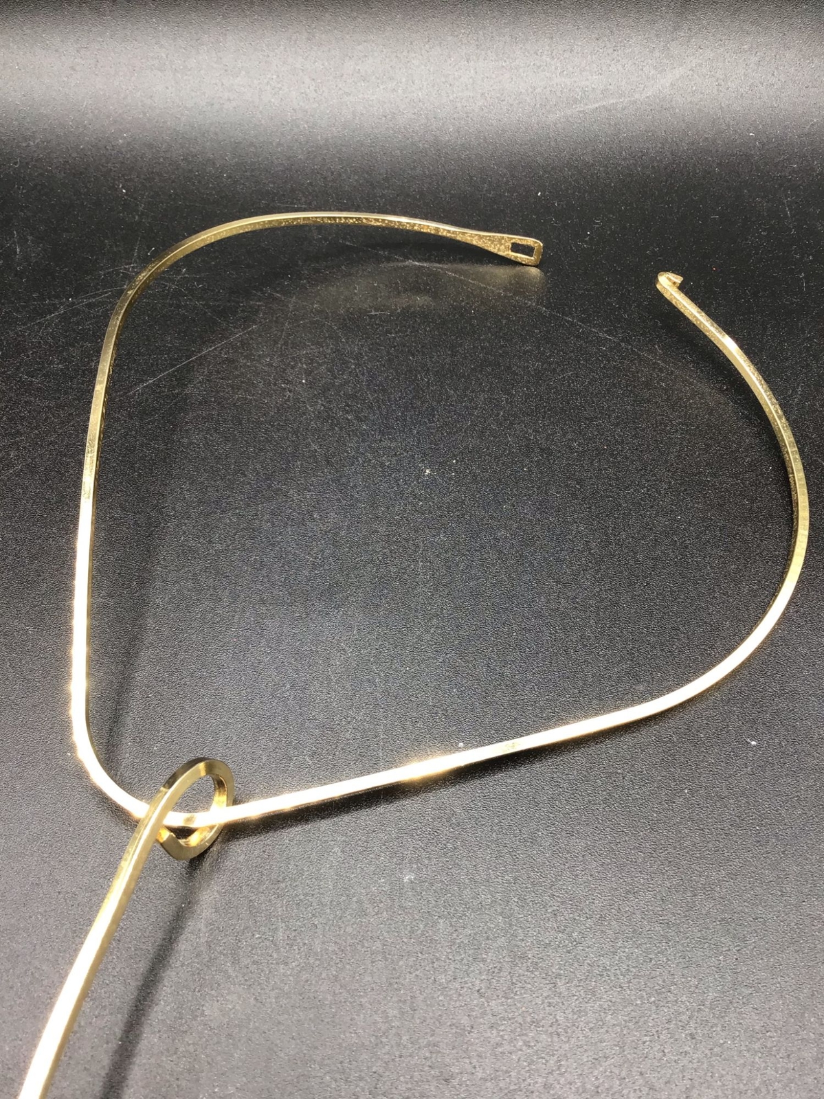 Vintage Brutalist Free Form Necklace Handcrafted Neck Wire with Stone Oversized