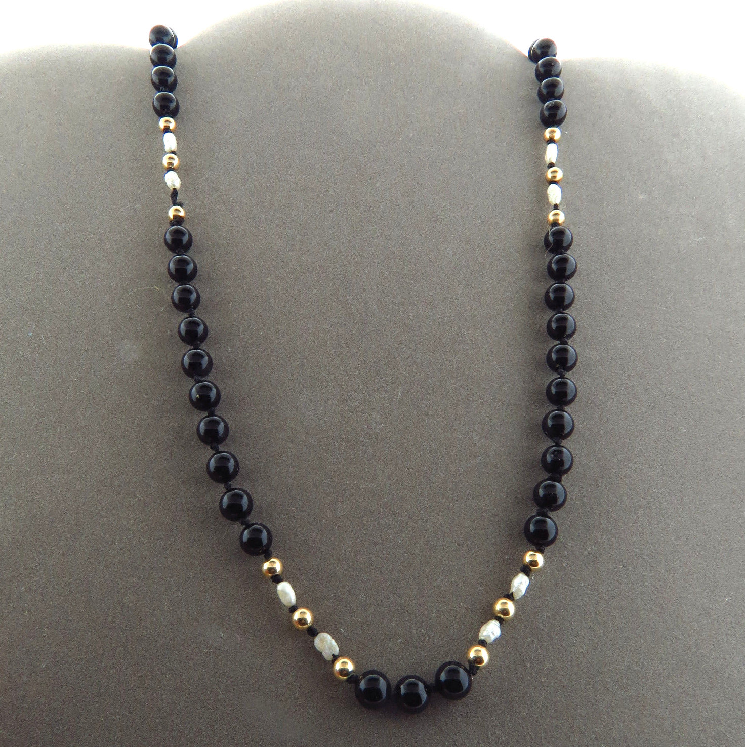 Vintage Onyx Bead Biwa Pearl Necklace Strand 6mm 29.5 Inch