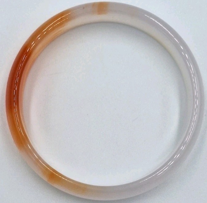 VTG Genuine Red Orange Icy Translucent Polished Agate Bangle Bracelet 57MM 30G
