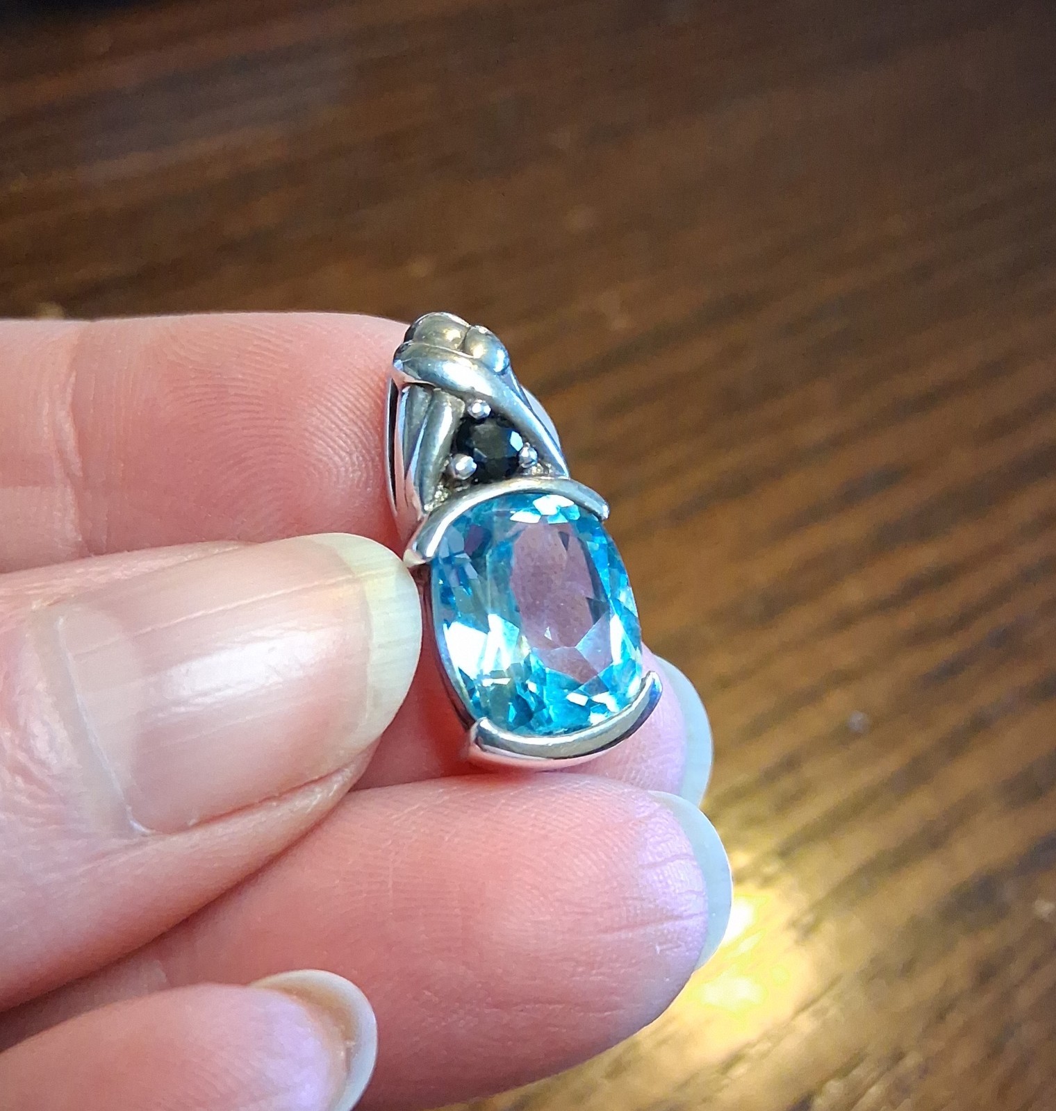 Vintage 1990s Sterling Blue Topaz & Sapphire Pendant 4.8g See Pics/Description