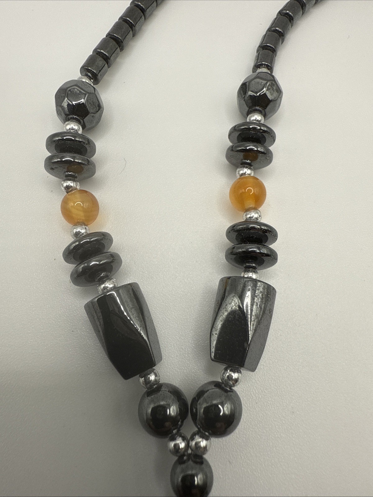 Vintage Hematite Necklace Stretch Bracelet Set Whimsigoth Barrel Clasp 17.5”