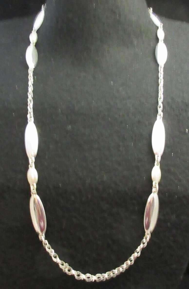 Trifari Signed More Modern Decorative Chain Necklace Silver Tone Ovals 26″ Long