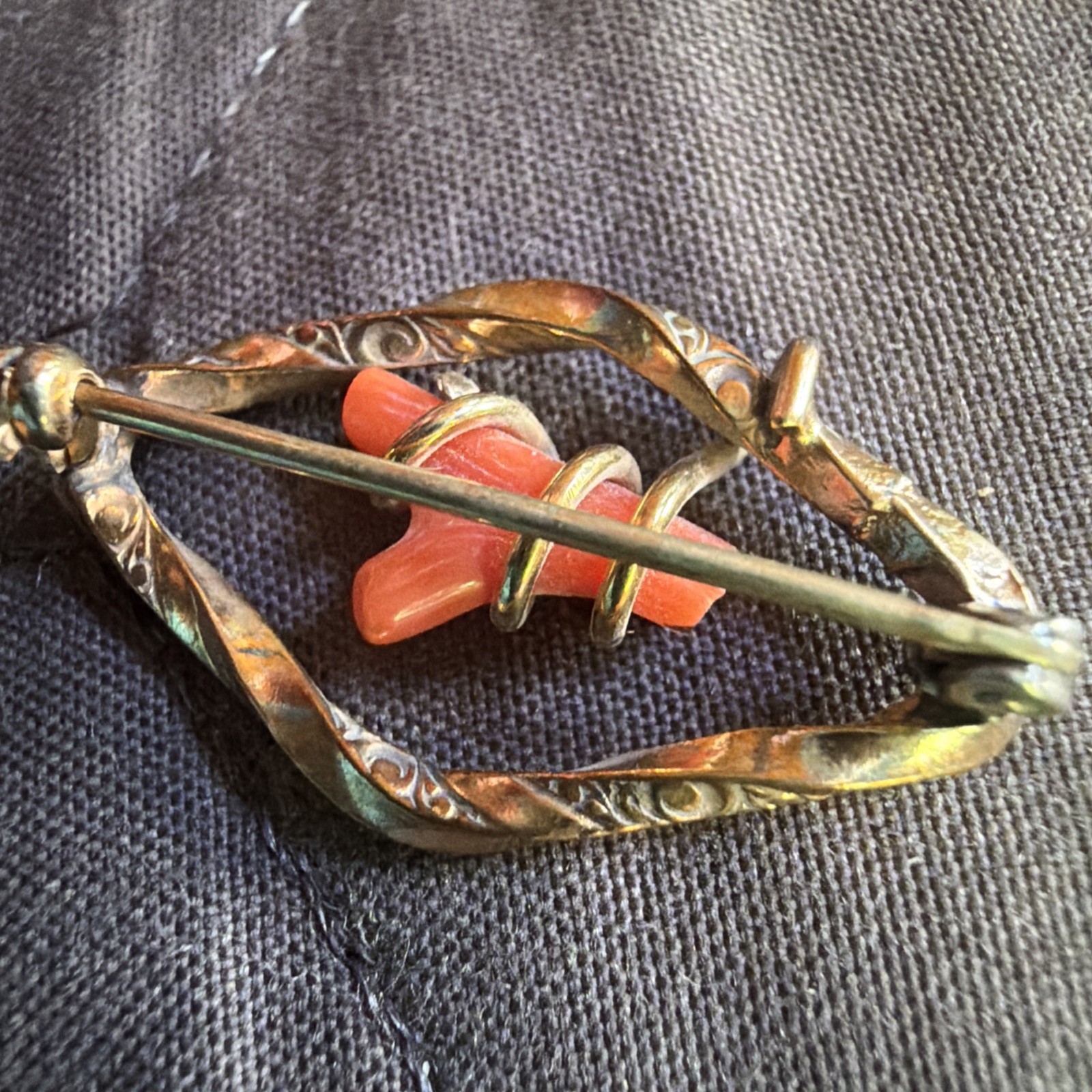 Vintage Rosy Gold Fill Coral Branch Interwoven Scroll Work On Metal