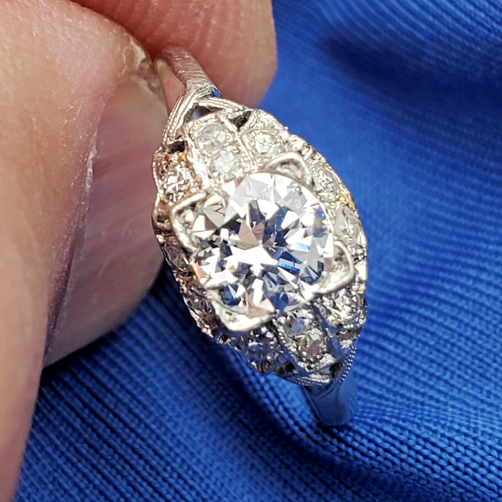 Original EARTH MINED DIAMOND Deco Engagement Ring Vintage PLATINUM Solitaire 6