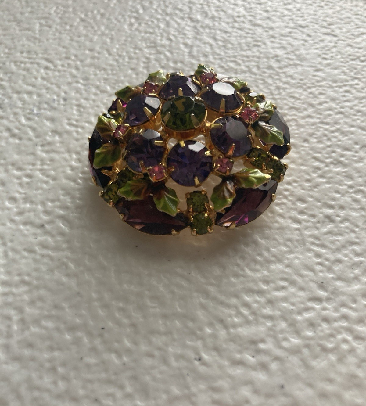 Vintage Dandy Rhinestone Brooch Enamel Pin Colorful Goldtone Setting 1 5/8″