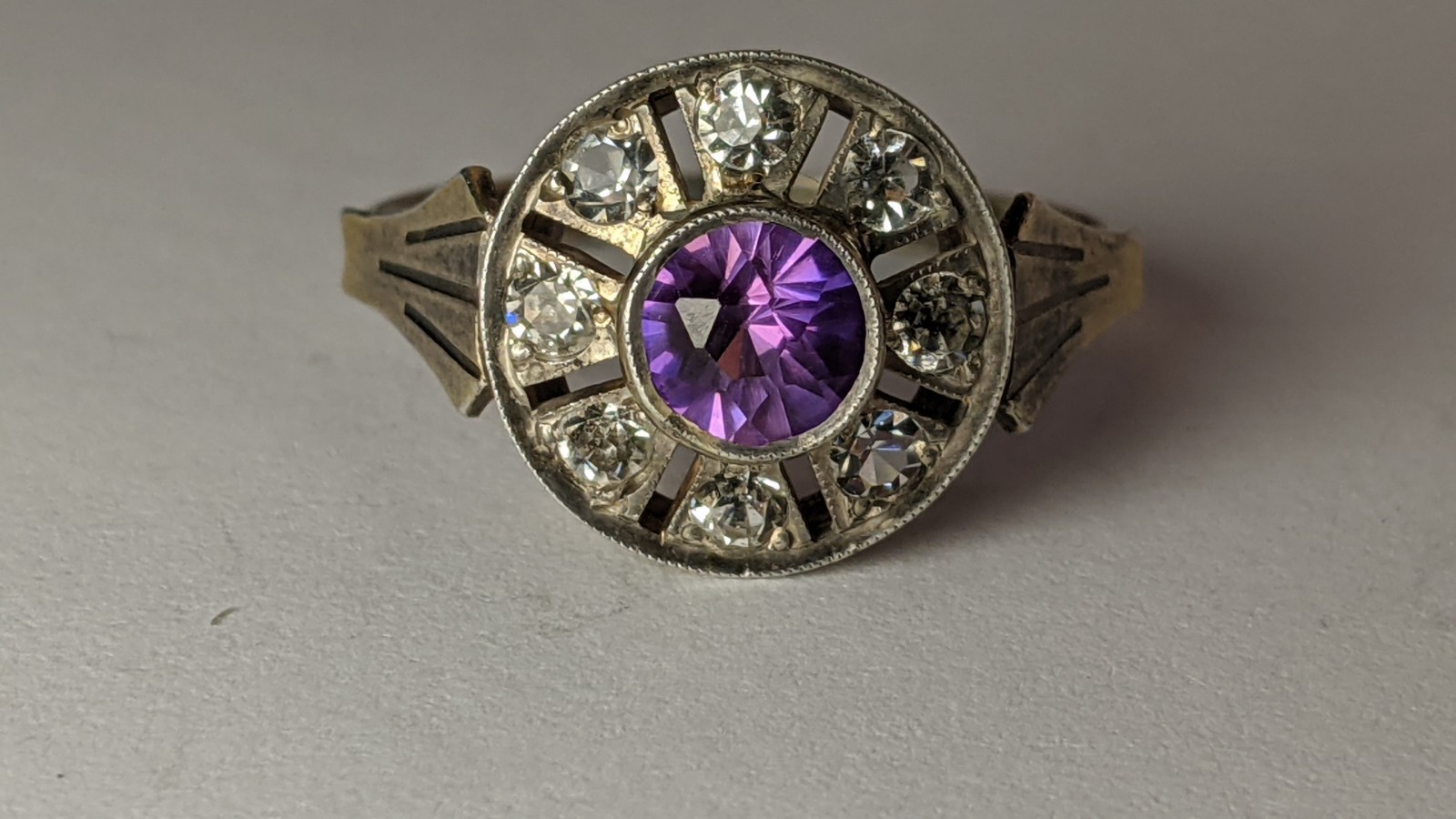 Vintage Soviet silver ring, 875 silver, purple stone with zircons, size 8.5