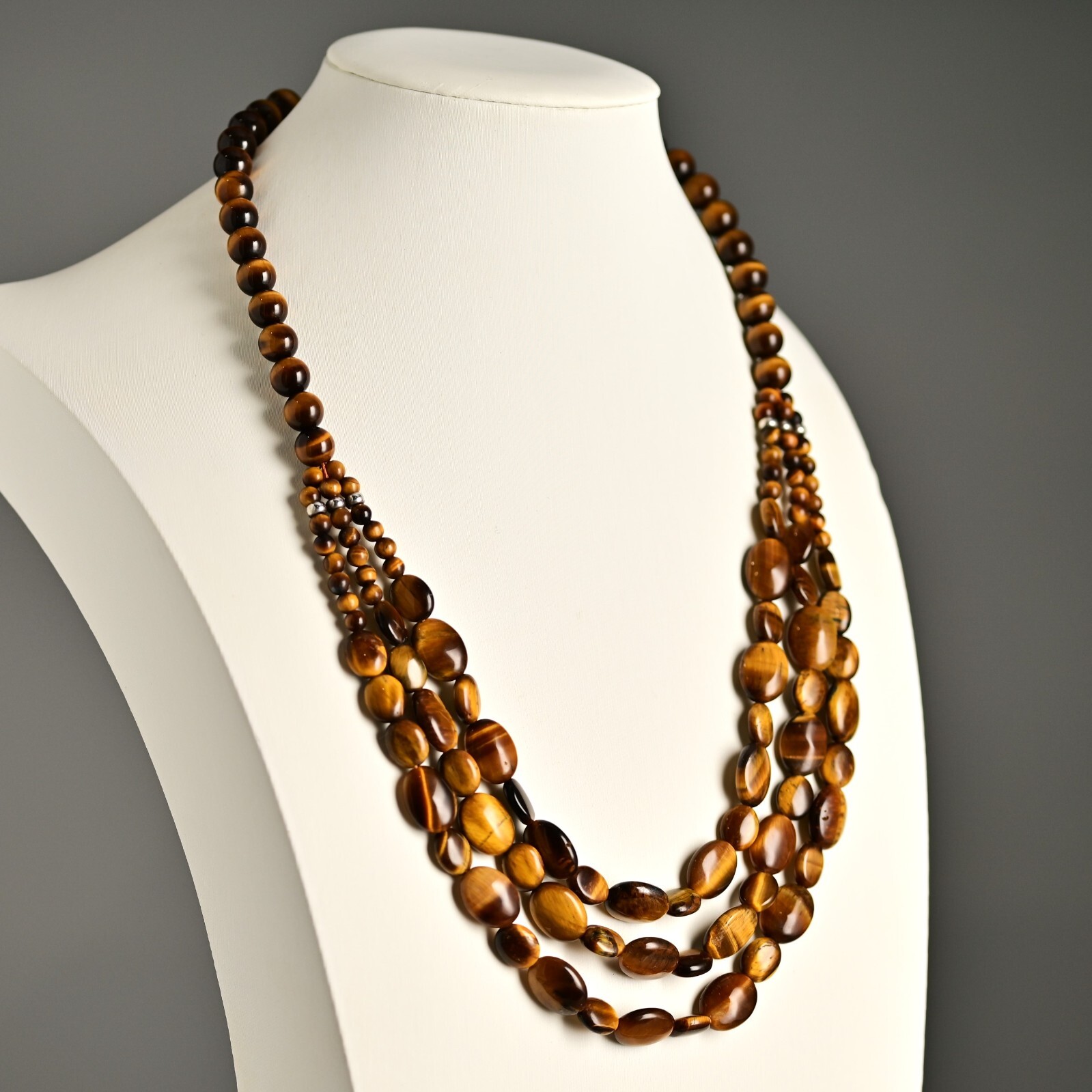 Vintage Original Designer 925 Sterling Silver Tiger Eye Gemstone Estate Necklace