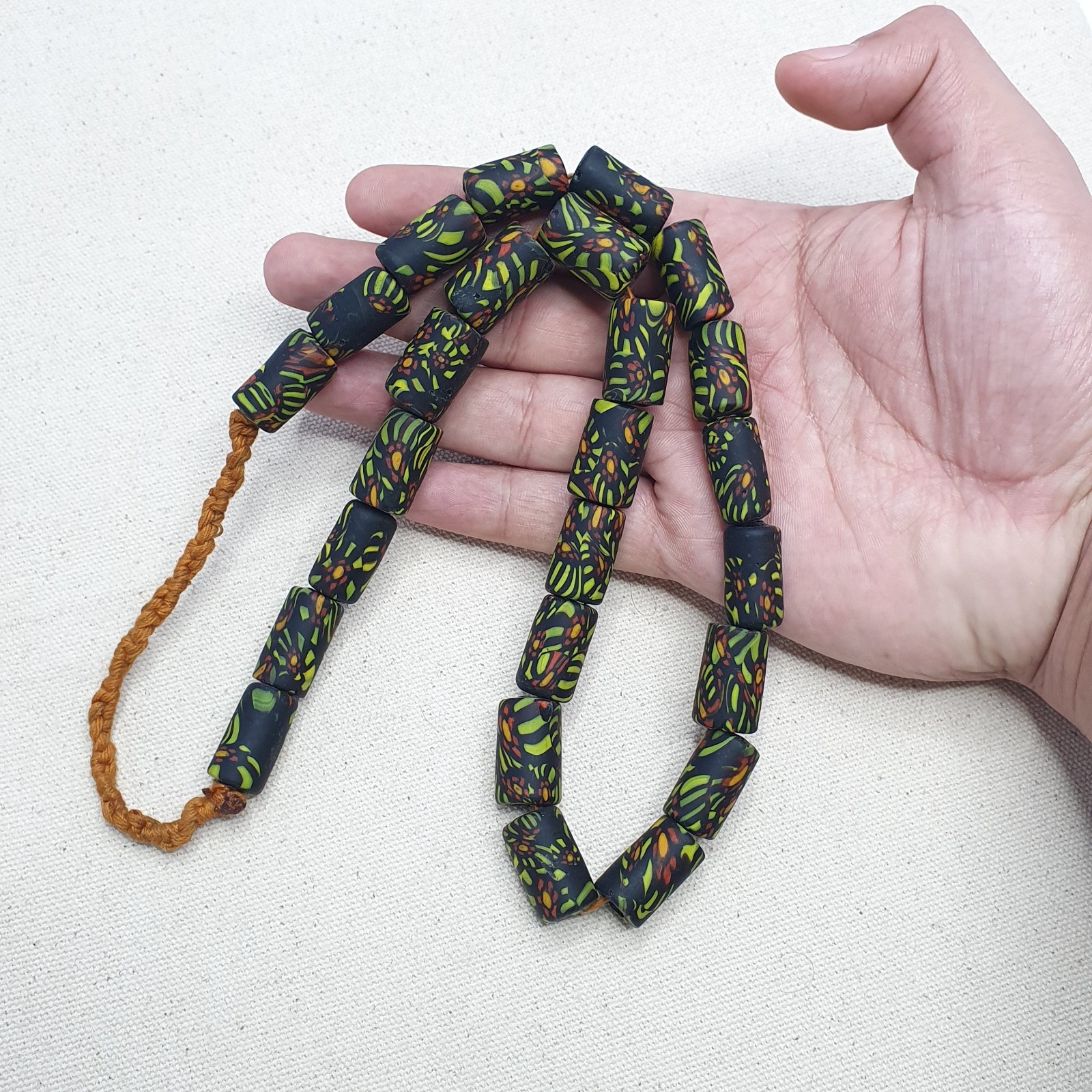 Vintage Gabri Eyes Style African Glass Beads Necklace Strand, Ethnic Tribal