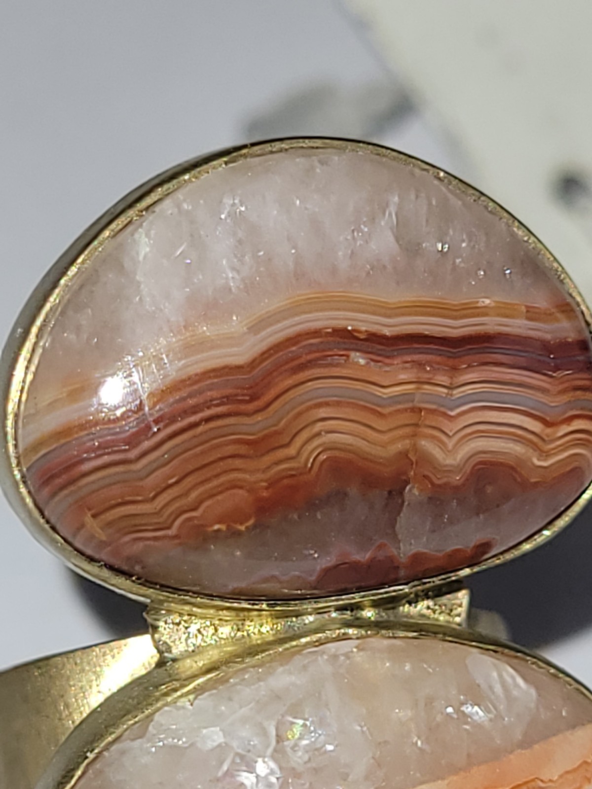 Vintage Aureus & Argent Ring Goldtone Multicolored Agate Statement Sz 6 Signed