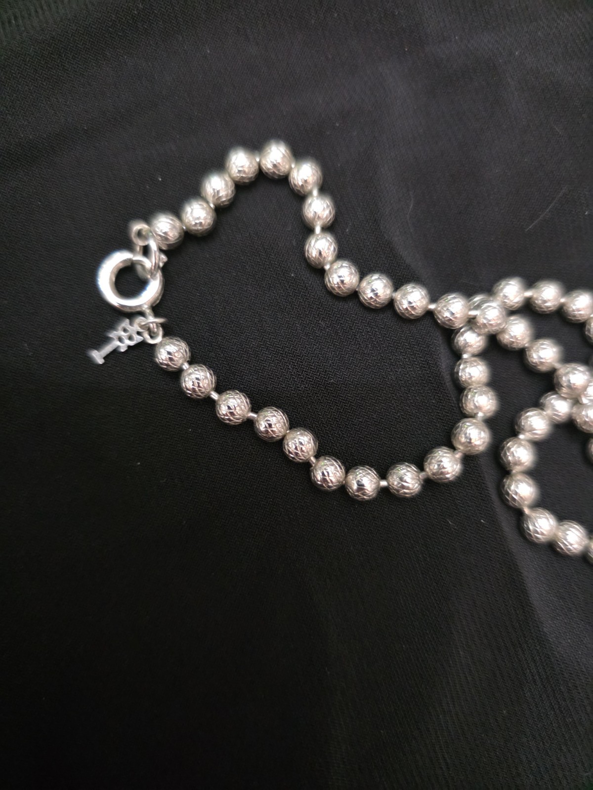 Vintage Crown Trifari Silver Cut Metal bead Necklace