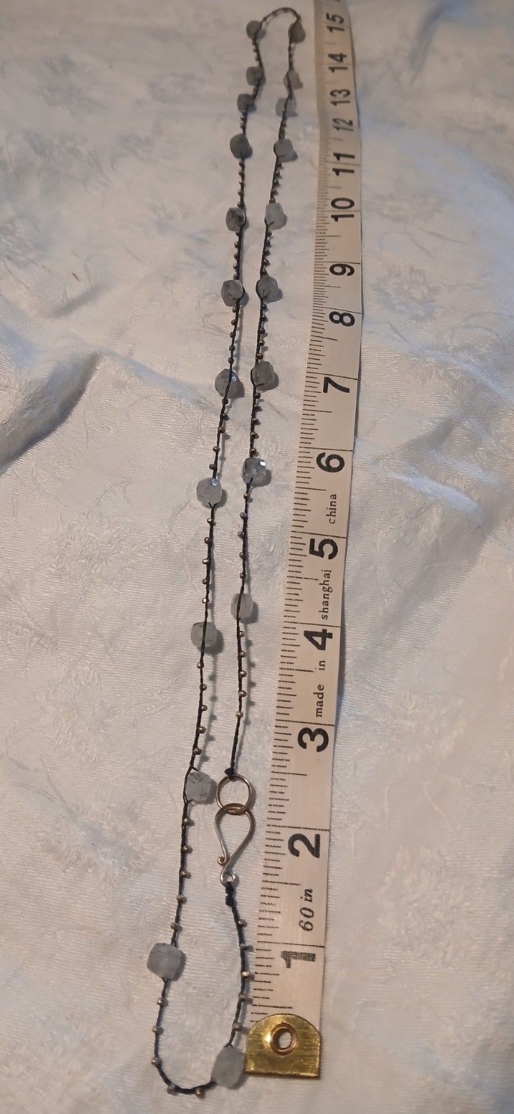 Vintage Quartz 21 Nuggets Necklace, Woven Braid, Golden Bronze Beads, 16″ Toggle