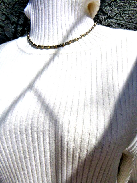 Vintage Tubes Choker Necklace Sterling Silver Gold Beads Chain Men Women 17.25
