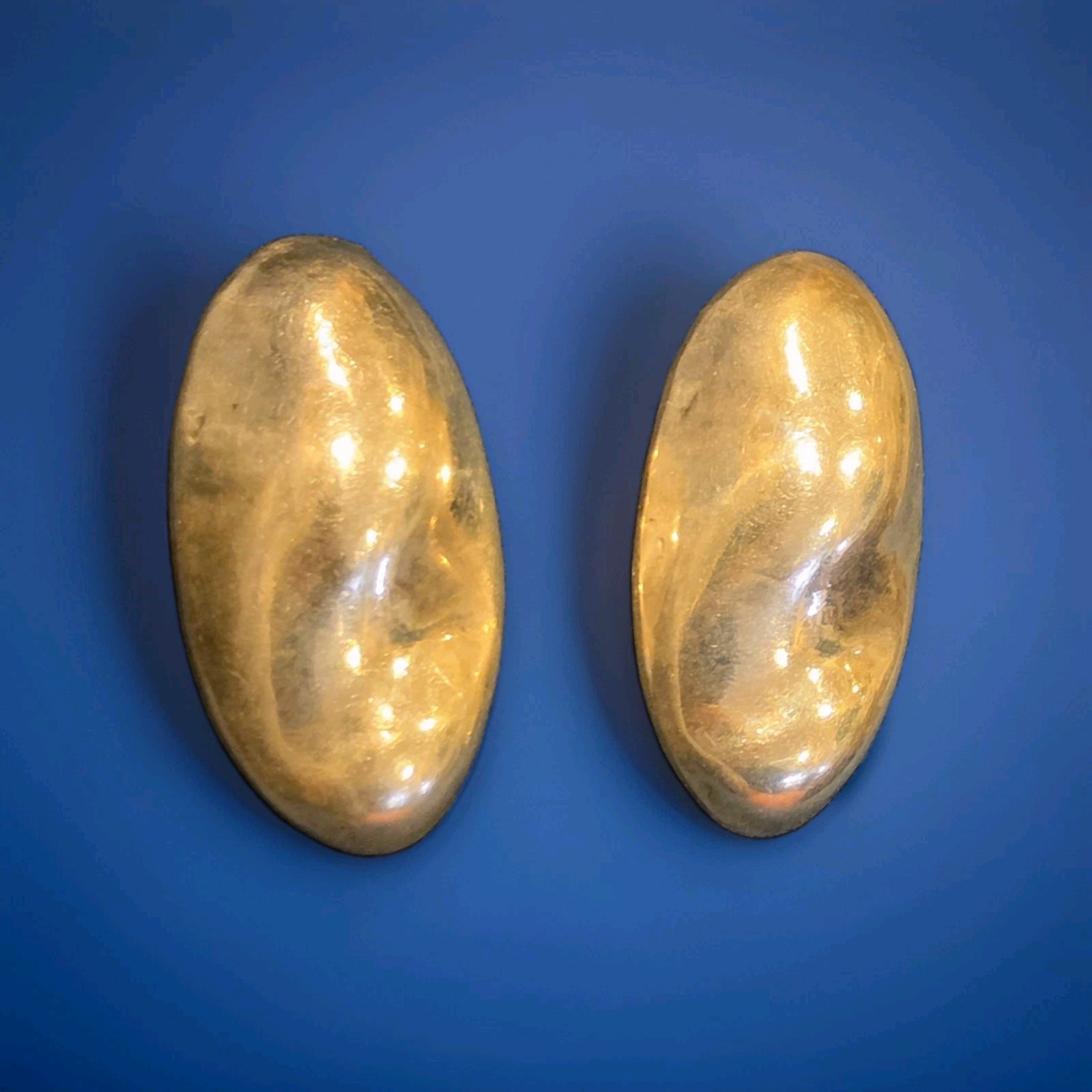 Vintage Mexican Tiger’s Eye Cabochon Clip On Earrings 925 Sterling Silver TL-26
