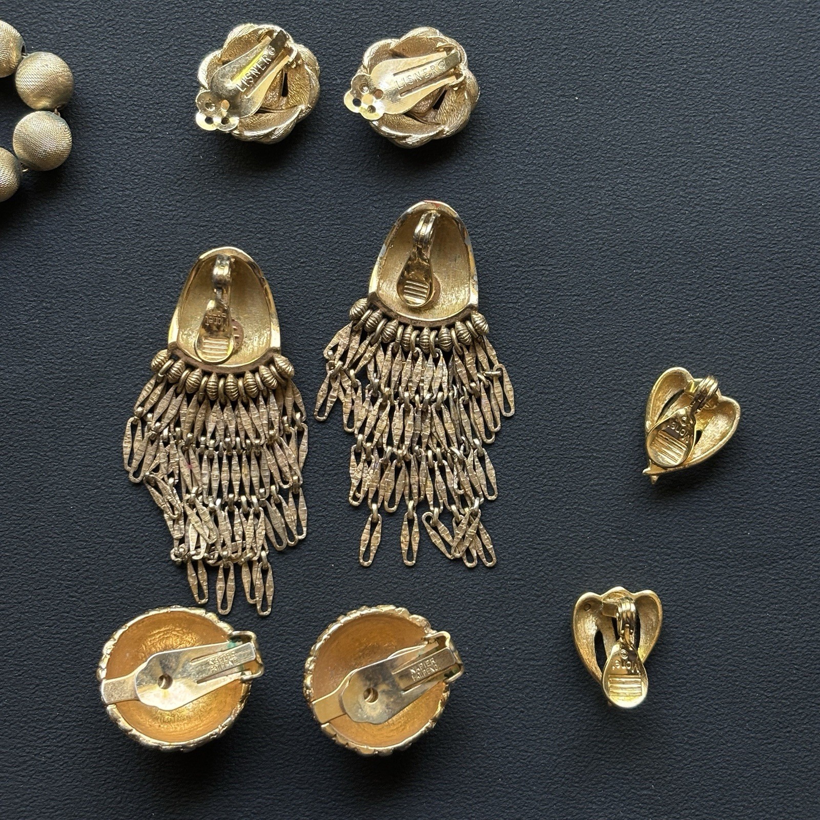 Lot 5 Vintage Monet Lisner Napier Gold Tone Jewelry Lot Necklace Clip Earrings