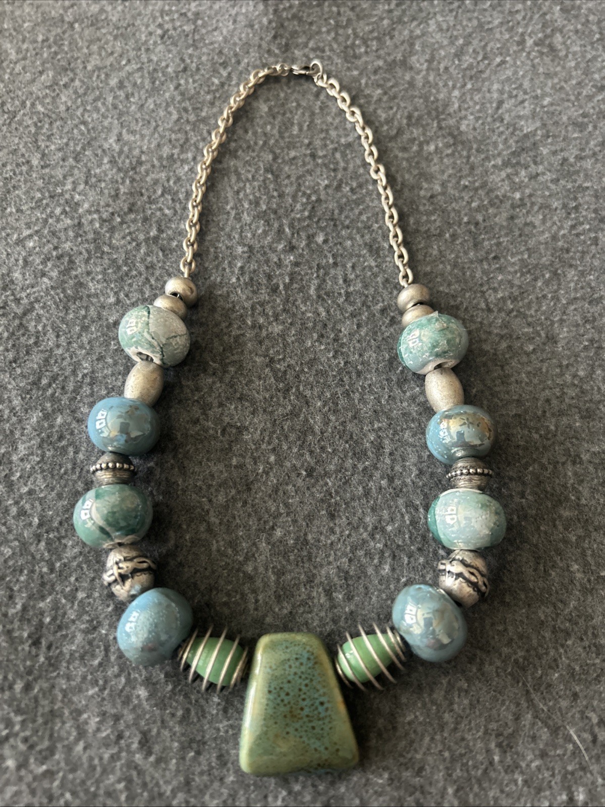 Vintage Glazed Stone Art Deco Bead Necklace