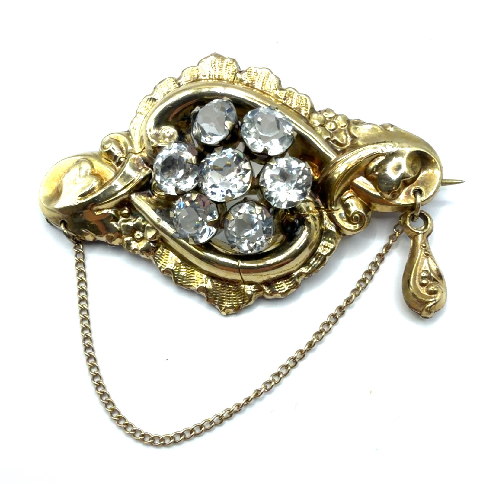 12K Gold Filled and Sterling Silver Rock Crystal Brooch