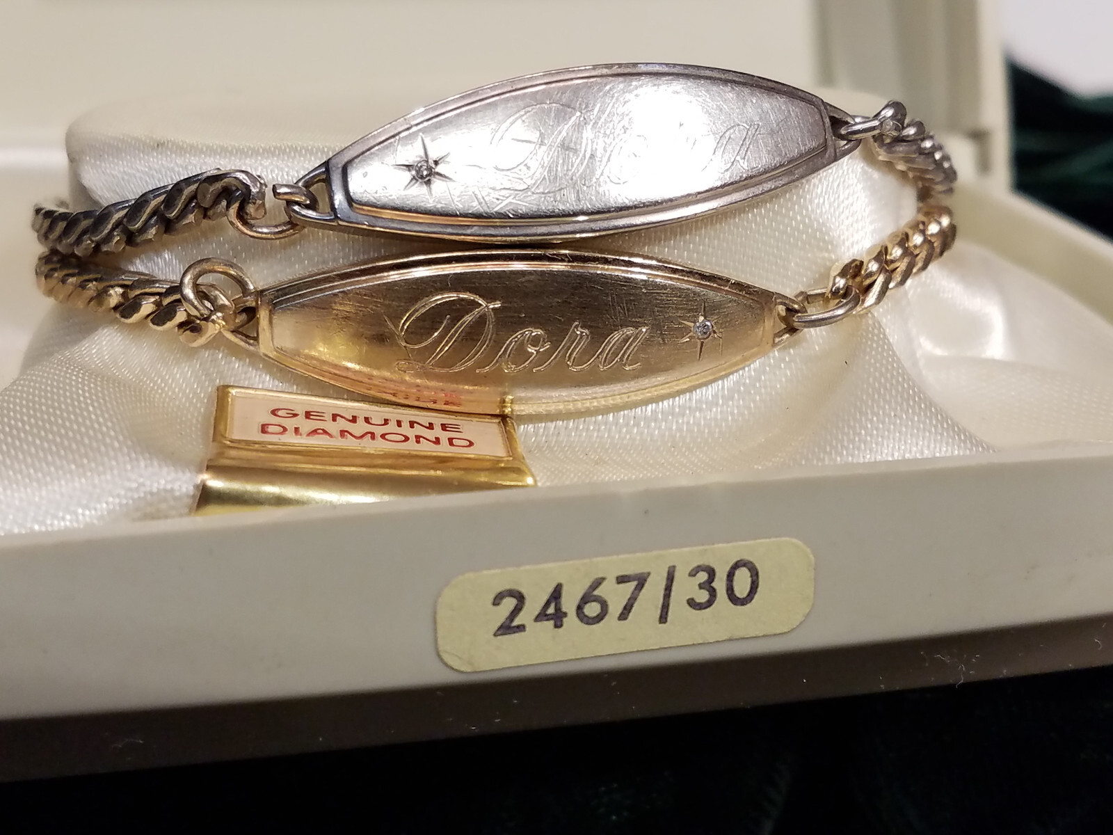 Lot Of 2 Identity Bracelet Speidel Diamond Accent Engraved ID Chain