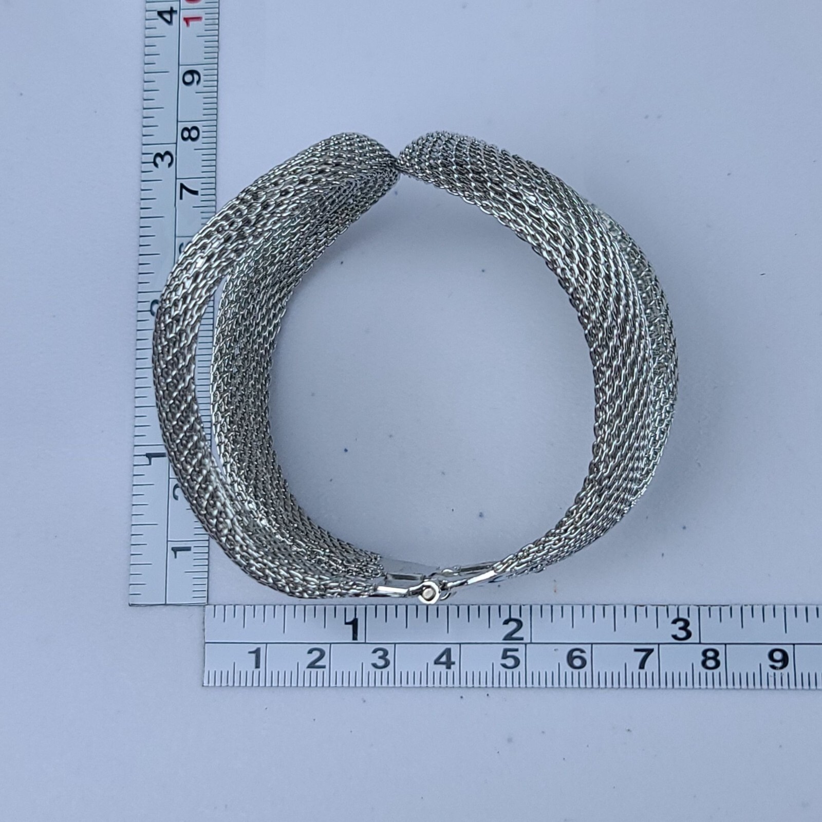 Silver Tone Double Strand Braided Sleeve Snake Chain Tube Hinged Cuff Bracelet