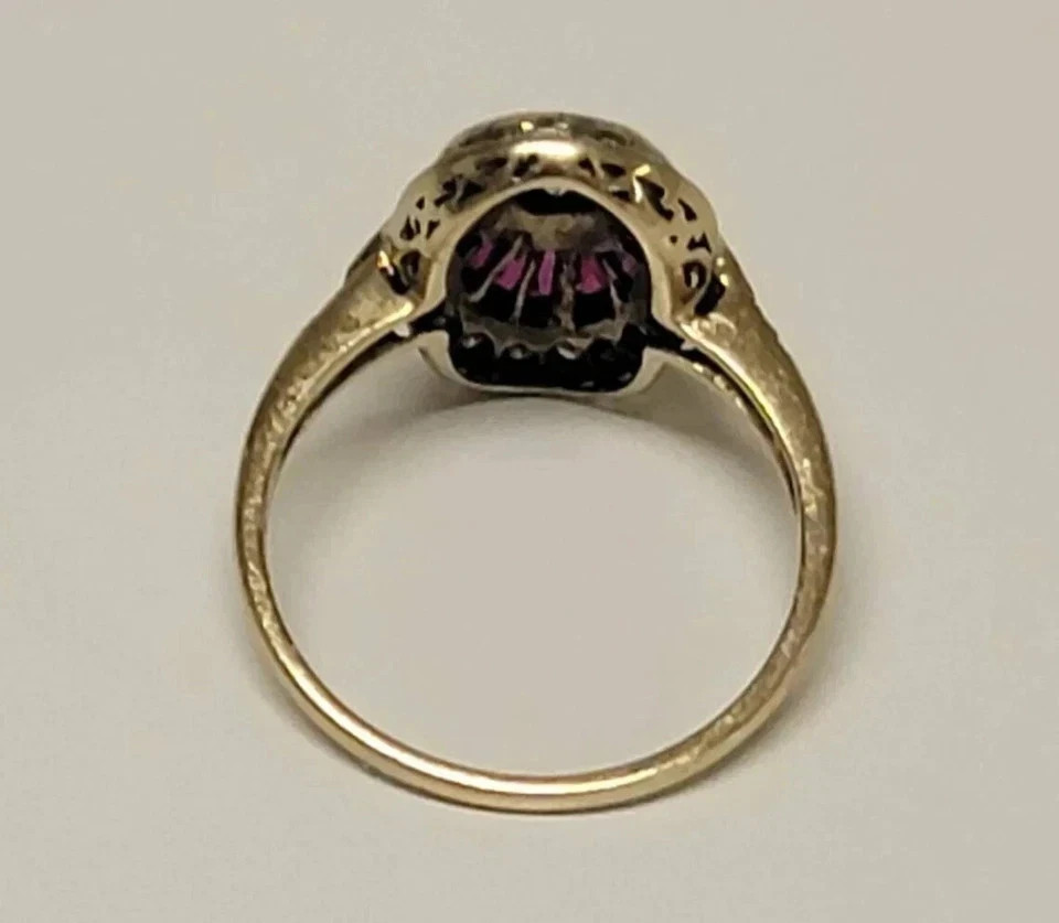 Art Deco Style Lab Created Diamond & Ruby Anniversary 14K White Gold Finish Ring