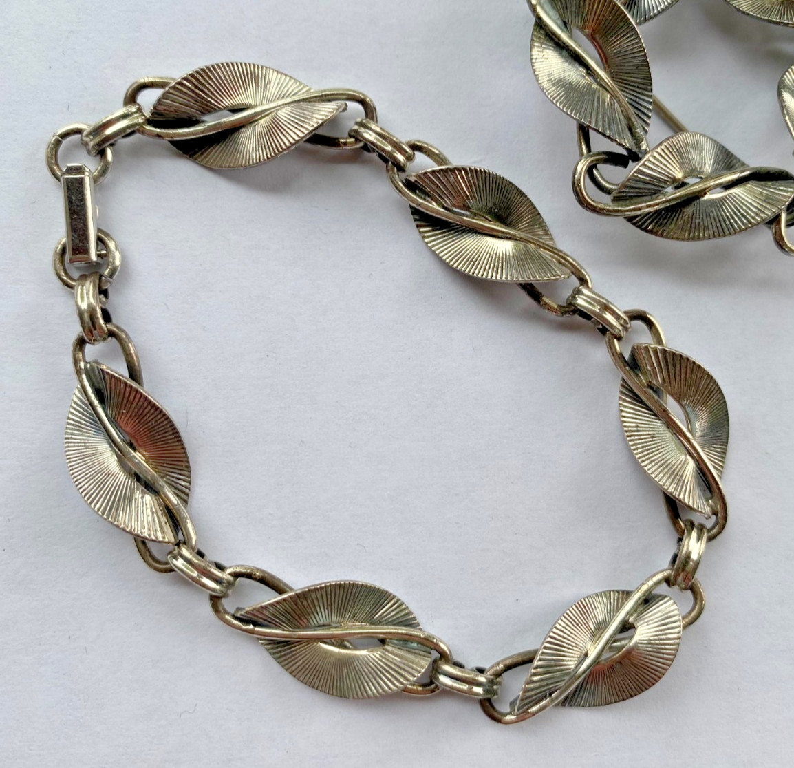 Signed Danecraft Sterling 925 Fancy Leaf Link Bracelet & Pin Brooch Set