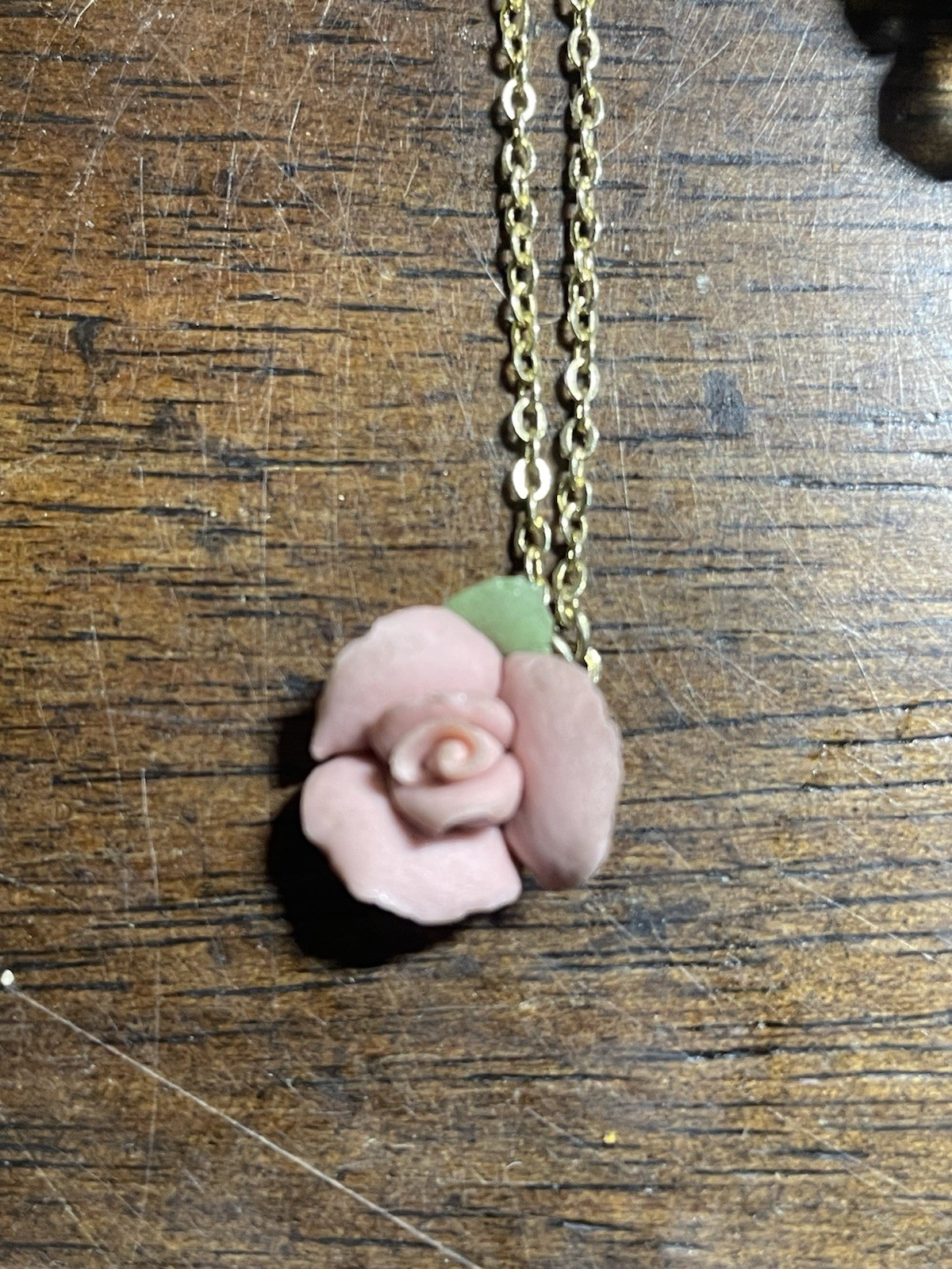 Porcelain Rose Gold Tone Necklace Sweet Simple Floral 90s Pink Framed Bracelets