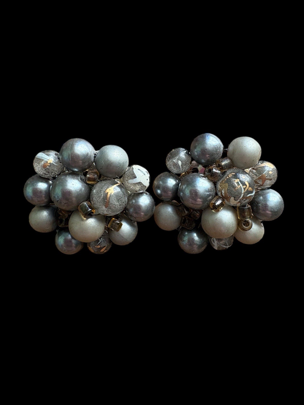 Vintage Beaded Cluster Clip On Earrings Lot 11 Japan, Hong Kong