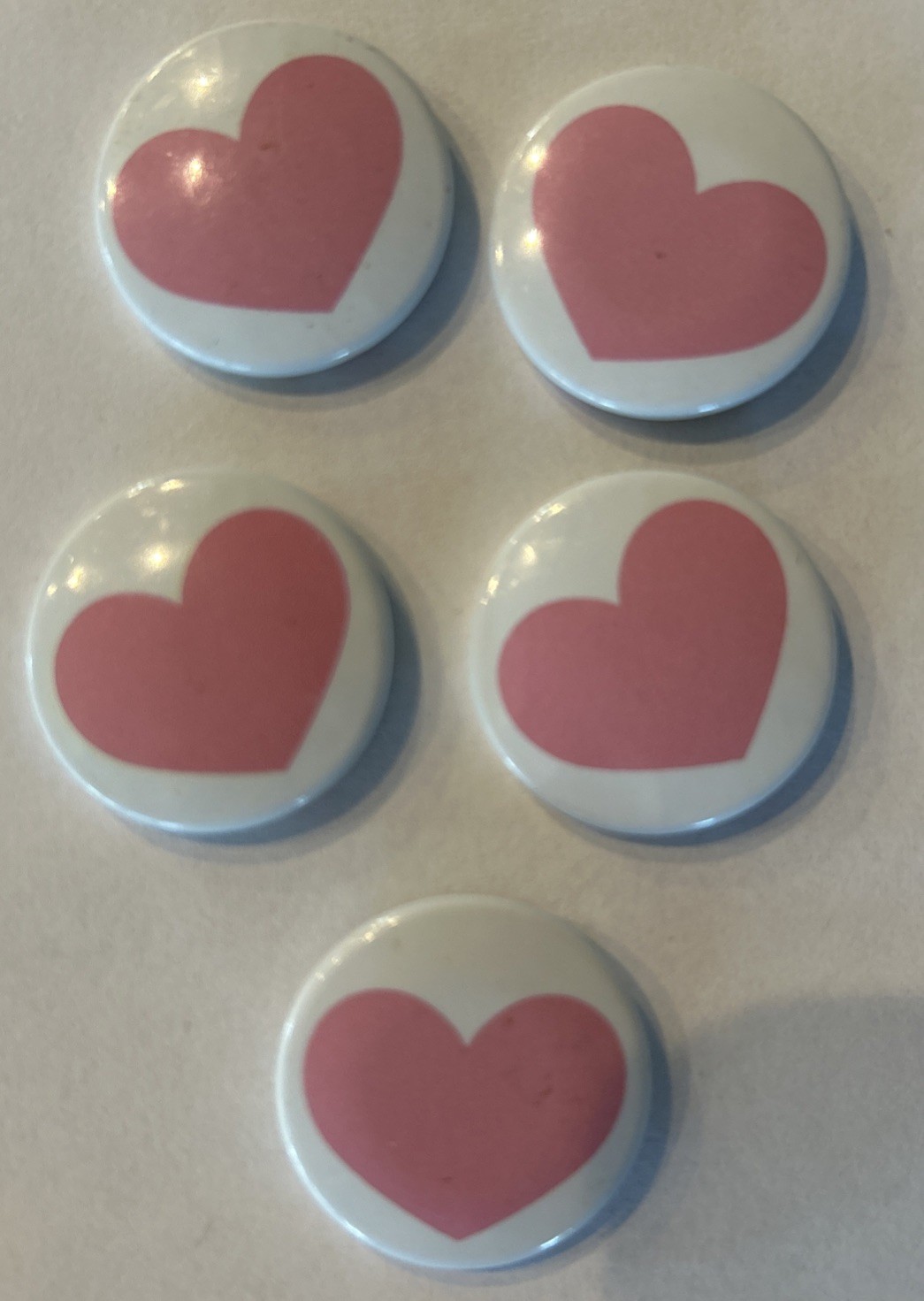 Vintage 80’s Mini Pink Heart Buttons Pins Set Of 5