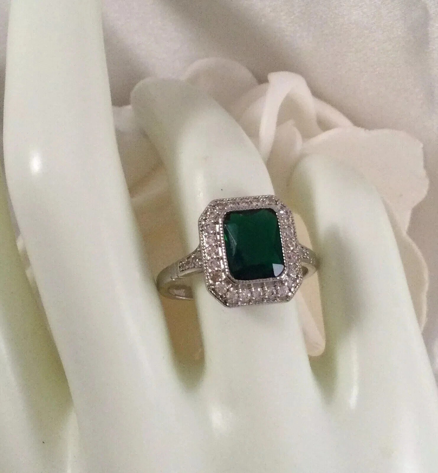 4.2Ct Art Deco Style Green Lab Created Diamond Engagement 14K White Gold FN Ring