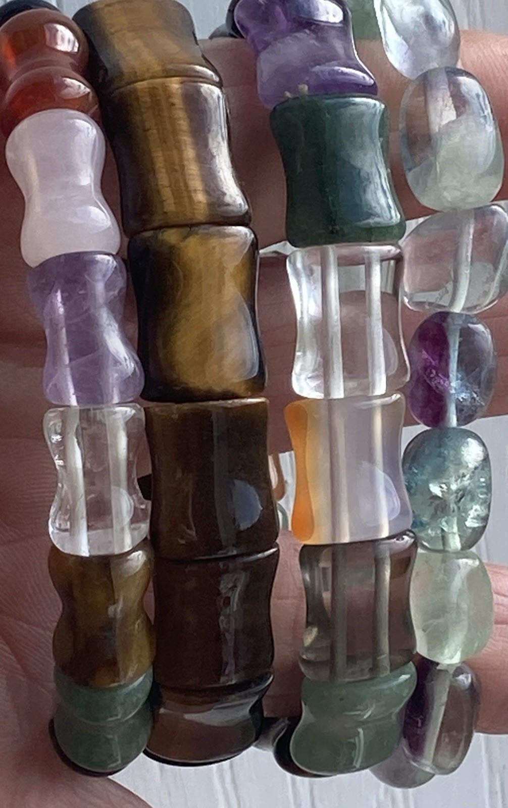 Stone Bracelet Gemstone Lot of 4 Cold Carved Beads Healing Stretch Assorted