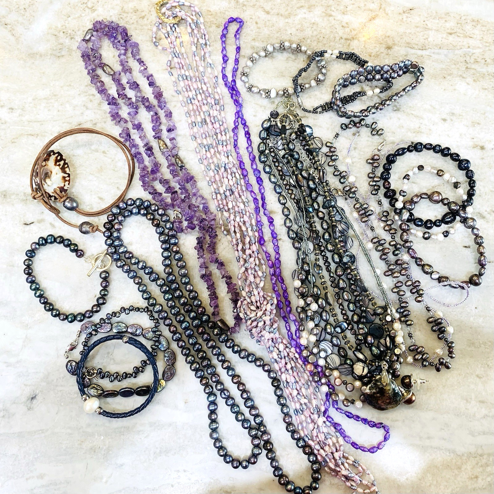 Vtg Cultured Pearl LOT 18 Necklace Tahitian FW Peacock Wear DIY 925 1.16LB