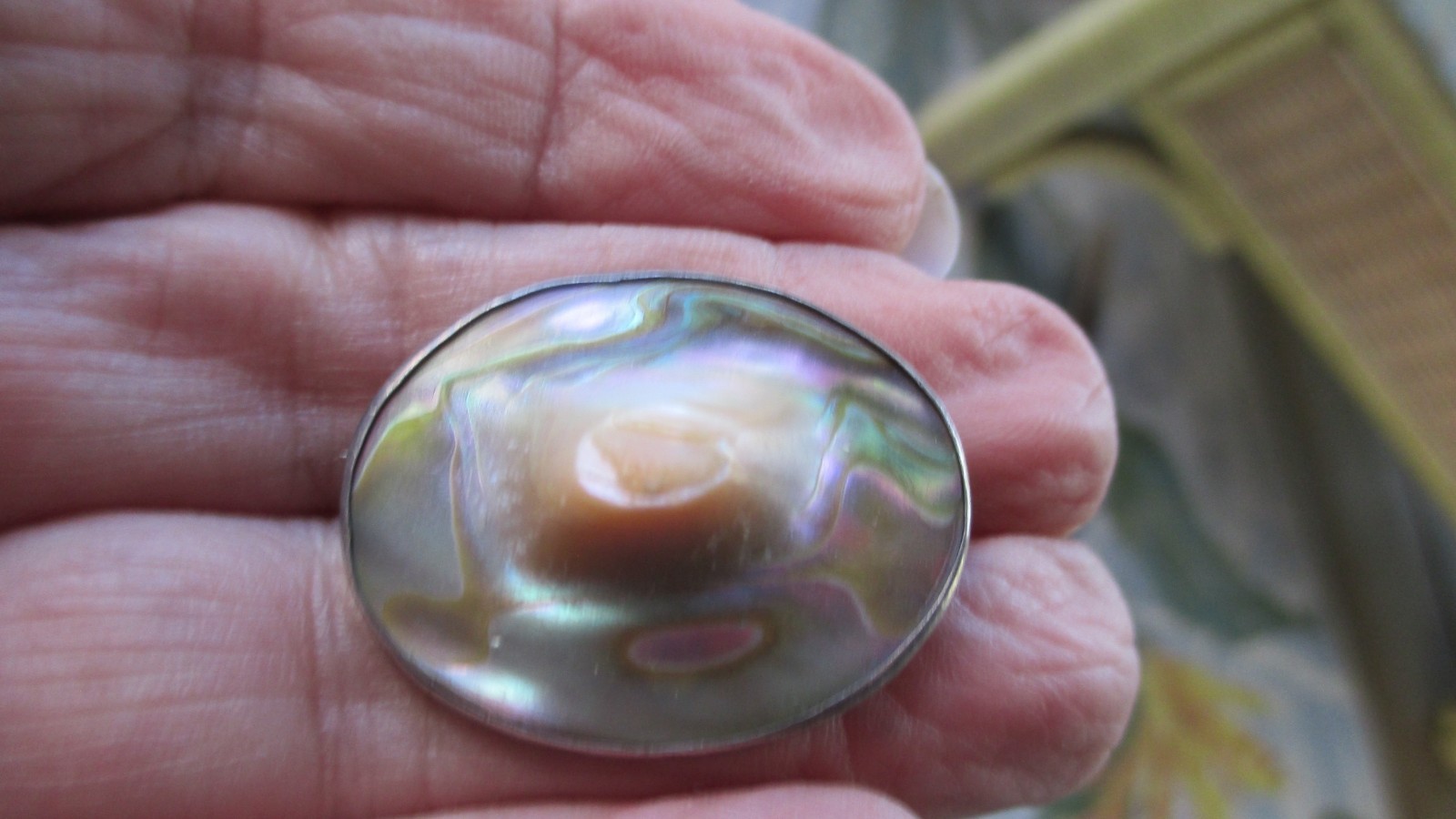 ANTIQUE BAROQUE BLISTER PEARL STERLING SILVER BROOCH