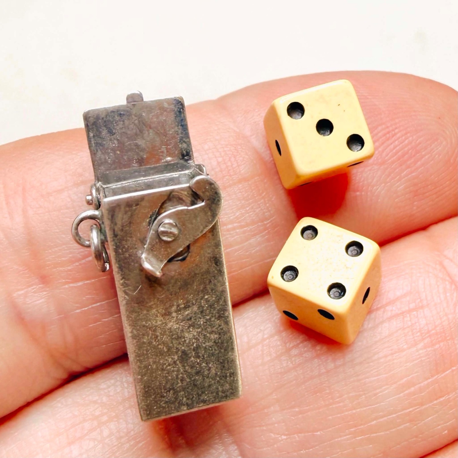 LUX Mid Century Sterling Silver Dice Holder Pendant Fob, with Dice
