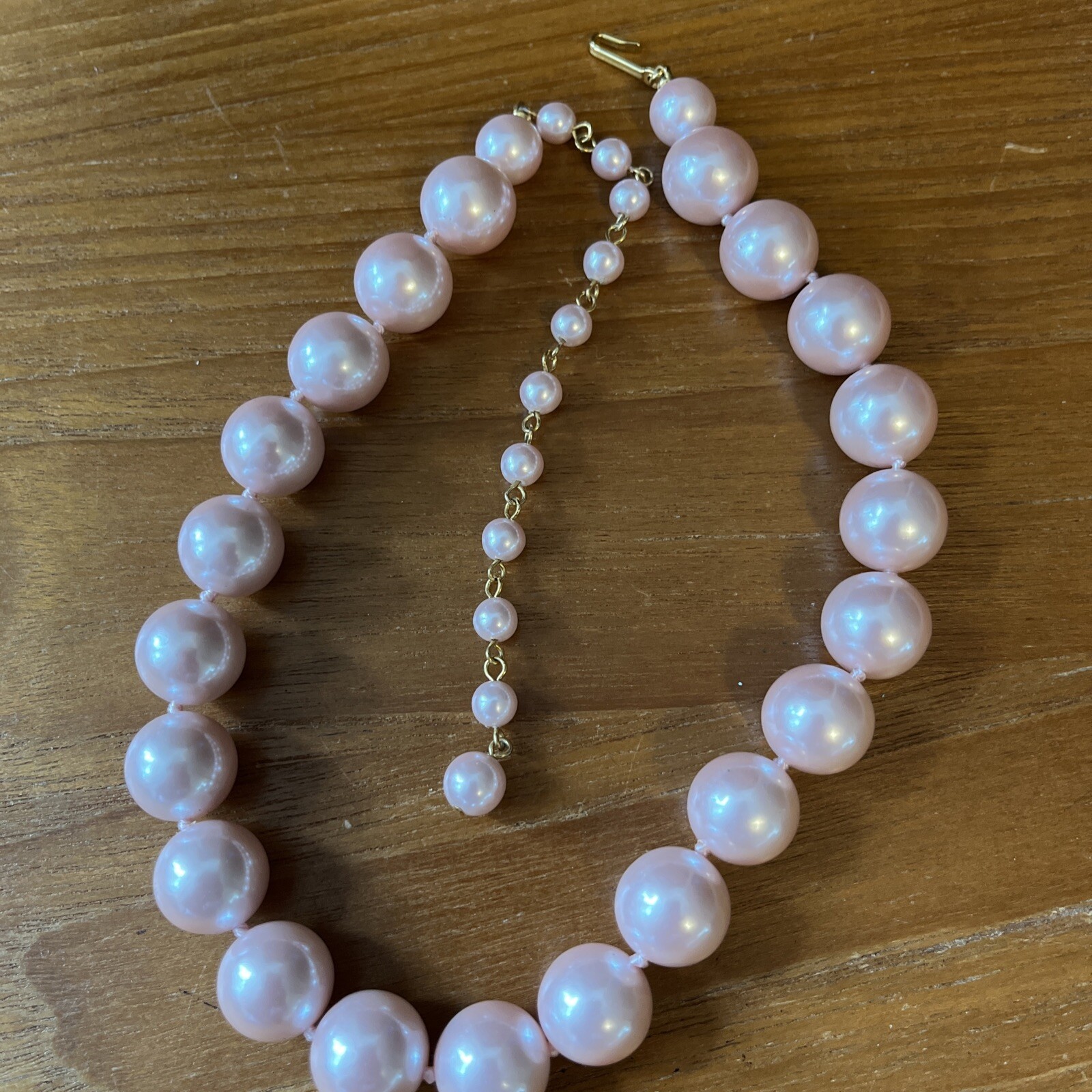 Vintage Hand Knotted Fancy Light Pink Faux Pearl 16-18” Necklace MINT!