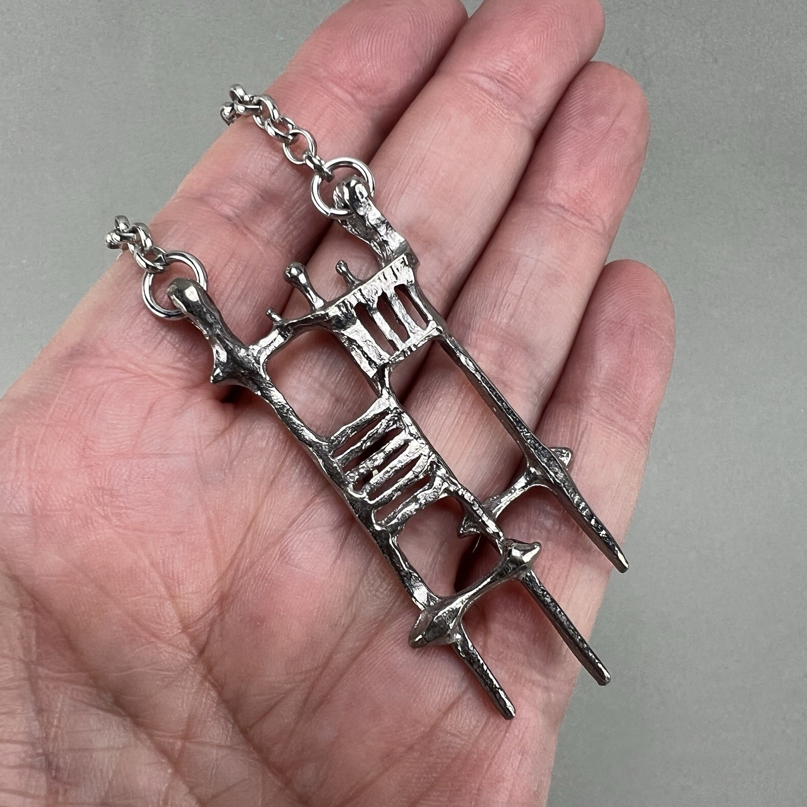 Vintage Silver Tone Abstract Design Necklace Geometric Modernist Style q3z