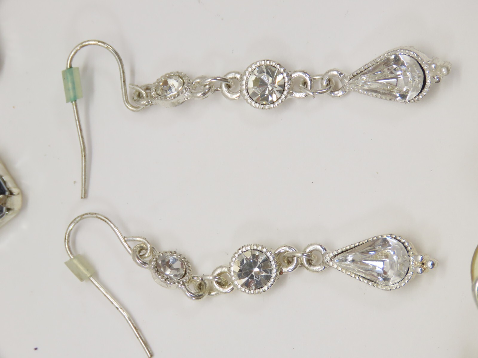VTG Dangle Earrings Lot Pierced 1 Clip Silver Tone Blue Clear Rhinestones D2115